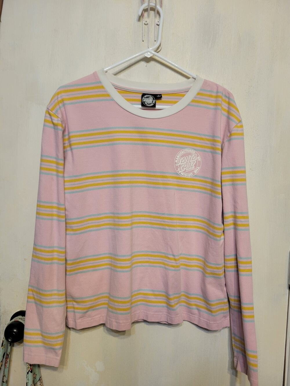 Santa Cruz Mens Unisex Pink Striped Long Sleeve Graphic Tee Size L
